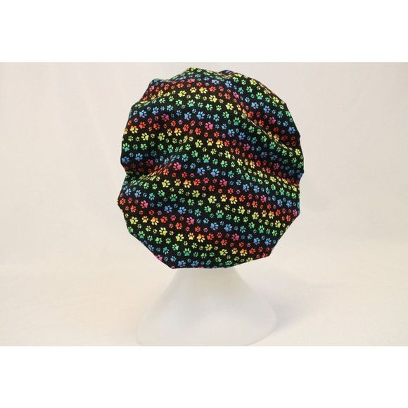 Rainbow Paw Prints Bouffant Surgical Dental Scrub Cap Chemo Hat - Picture 1 of 4